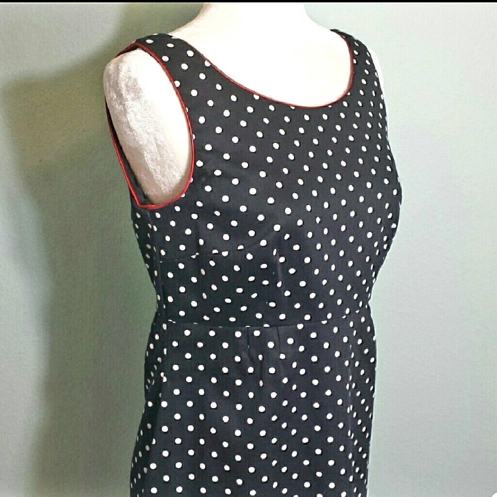 Black & White Polka Dot Retro Red Piping Dress